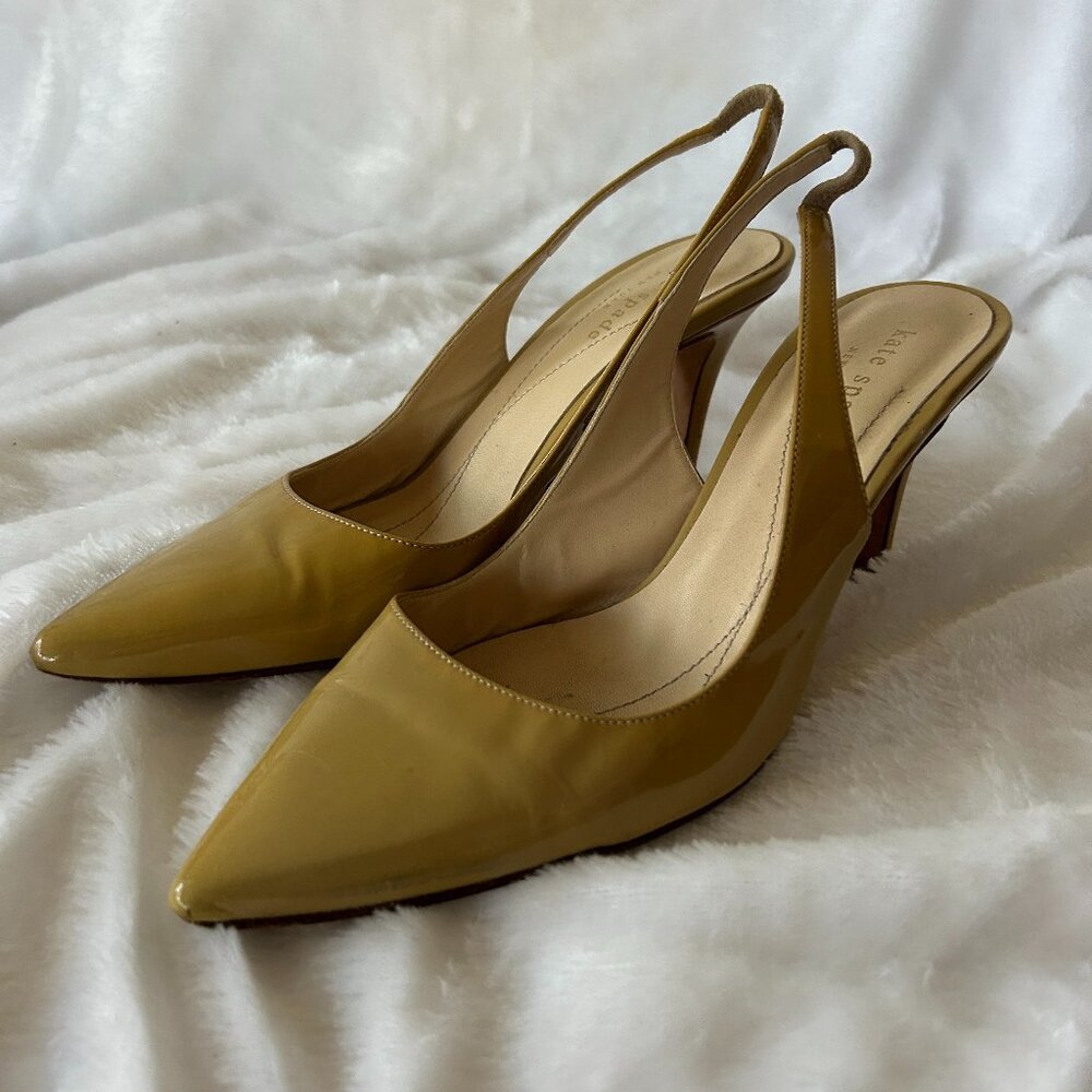 Kate Spade Leather Slingback Heels Womens 6.5 Tan Minimalist Old Money VTG Retro